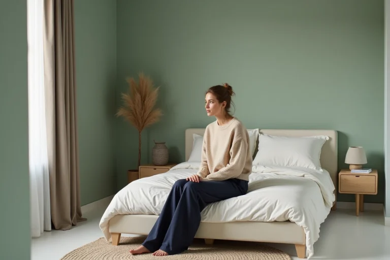 Jeune femme dans une chambre scandinave moderne