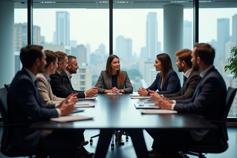 Groupe de professionnels en réunion d'affaires dynamique