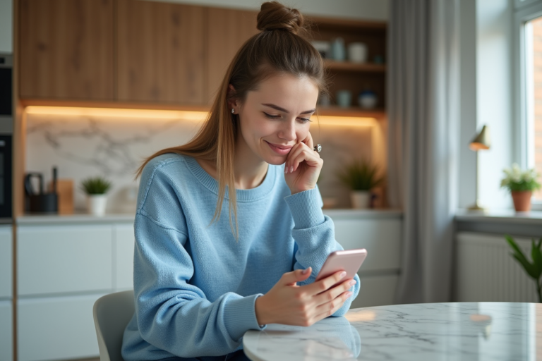 Jeune femme utilisant une application bancaire sur smartphone