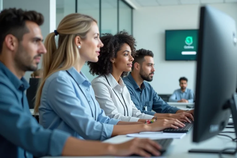 Groupe d'employes divers dans un bureau moderne polyclinique