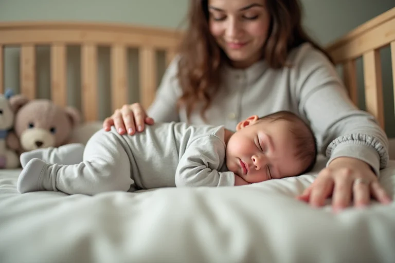 Jeune maman veille sur son bébé endormi dans une nurserie paisible