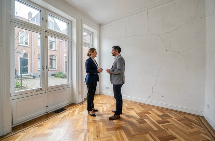 Agente immobilière présentant un appartement belge à un acheteur potentiel lors d'une visite