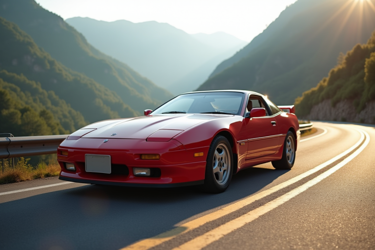 Voiture japonaise des années 90 sur route en montagne